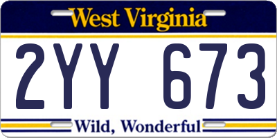 WV license plate 2YY673