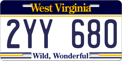 WV license plate 2YY680