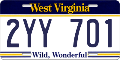 WV license plate 2YY701