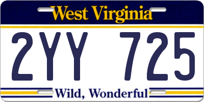 WV license plate 2YY725