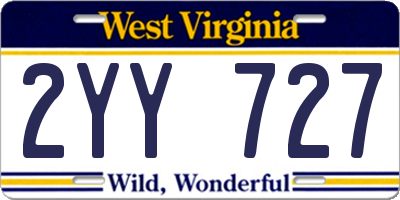 WV license plate 2YY727