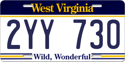 WV license plate 2YY730