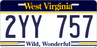 WV license plate 2YY757