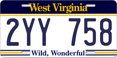 WV license plate 2YY758