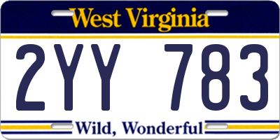 WV license plate 2YY783