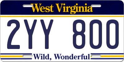 WV license plate 2YY800