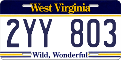 WV license plate 2YY803