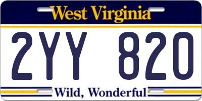 WV license plate 2YY820