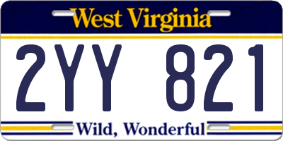 WV license plate 2YY821