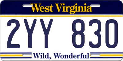 WV license plate 2YY830