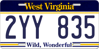 WV license plate 2YY835