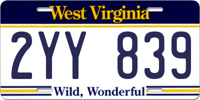 WV license plate 2YY839