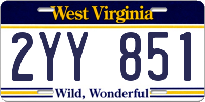 WV license plate 2YY851