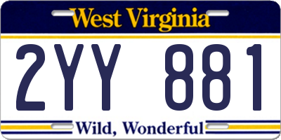 WV license plate 2YY881