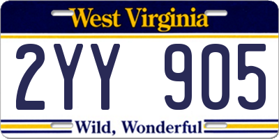 WV license plate 2YY905