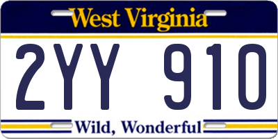 WV license plate 2YY910
