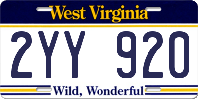 WV license plate 2YY920