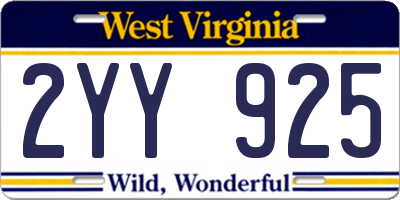 WV license plate 2YY925