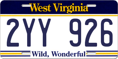 WV license plate 2YY926