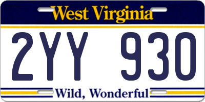 WV license plate 2YY930