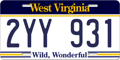 WV license plate 2YY931