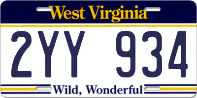 WV license plate 2YY934