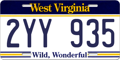 WV license plate 2YY935