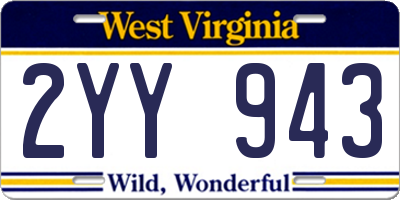 WV license plate 2YY943