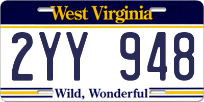 WV license plate 2YY948