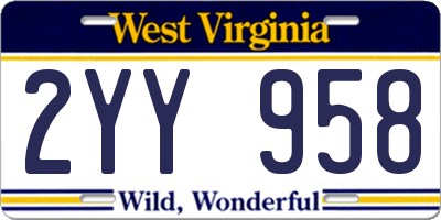 WV license plate 2YY958