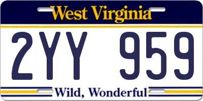 WV license plate 2YY959