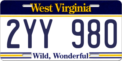 WV license plate 2YY980