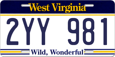 WV license plate 2YY981