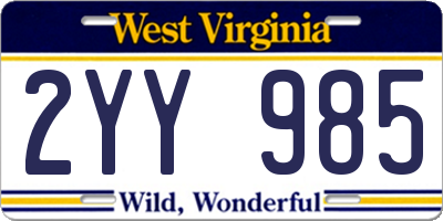 WV license plate 2YY985