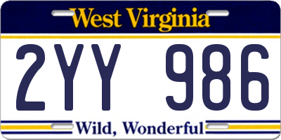 WV license plate 2YY986