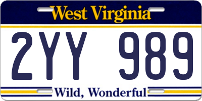 WV license plate 2YY989
