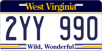 WV license plate 2YY990