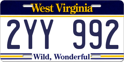 WV license plate 2YY992