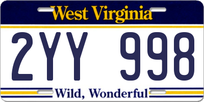 WV license plate 2YY998