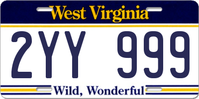WV license plate 2YY999