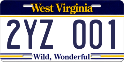 WV license plate 2YZ001