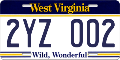 WV license plate 2YZ002