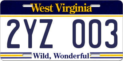 WV license plate 2YZ003