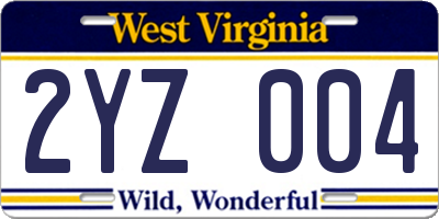 WV license plate 2YZ004
