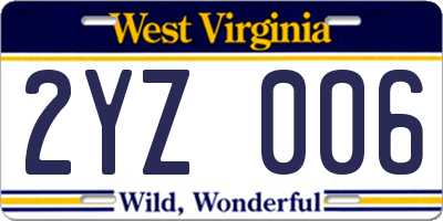 WV license plate 2YZ006