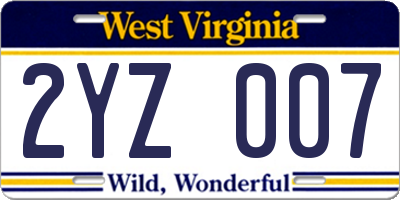 WV license plate 2YZ007