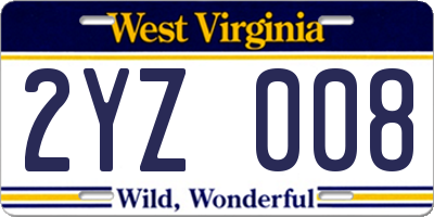 WV license plate 2YZ008