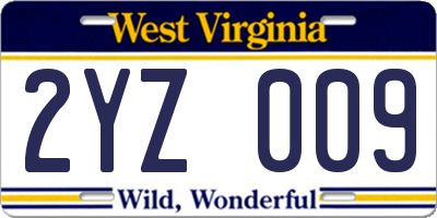 WV license plate 2YZ009