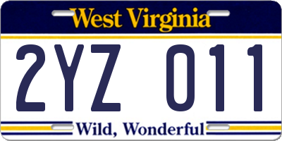 WV license plate 2YZ011