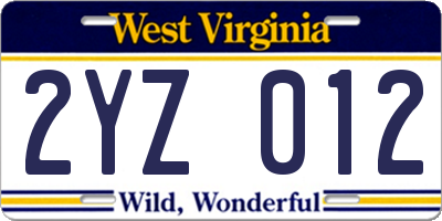 WV license plate 2YZ012